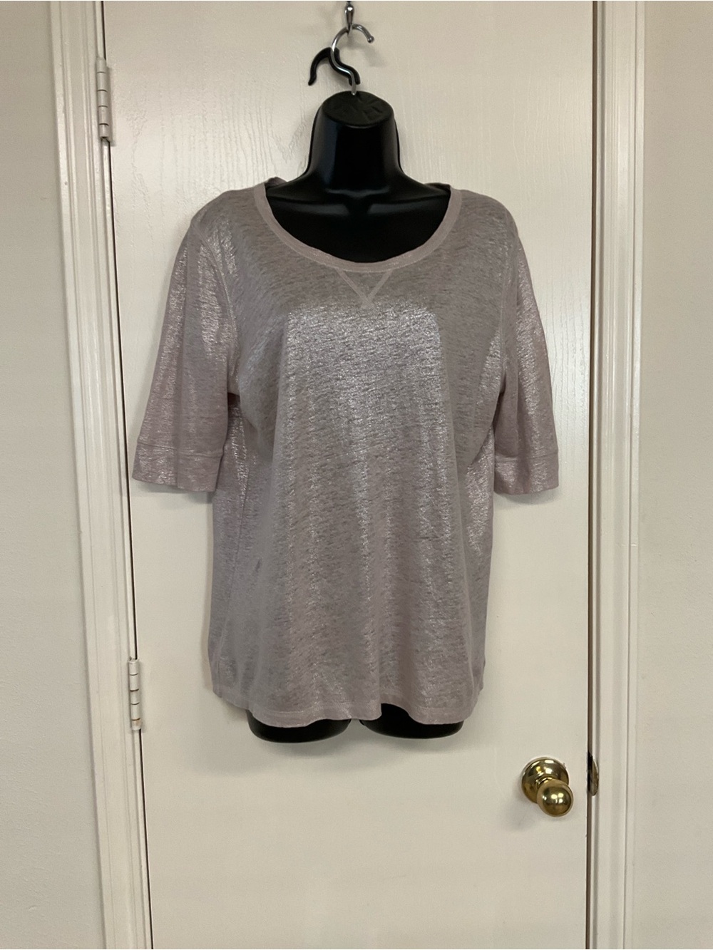 LOFT Metallic Mauve Short Sleeve Scoop Tee